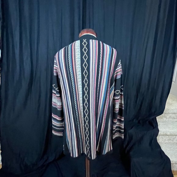 Orvis Womens Wool Open Front Cardigan Southwest Aztec Black Multi Size XL - Picture 3 of 7